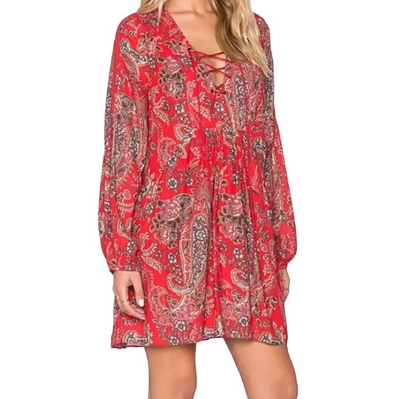 🟣🟣 Free People Womens Size Small Rain Or Sunshine Paisley Printed Mini Dress - Picture 1 of 10